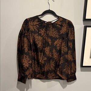 Rebecca Taylor Arden Fern BlS Black and Copper Floral Blouse, XS